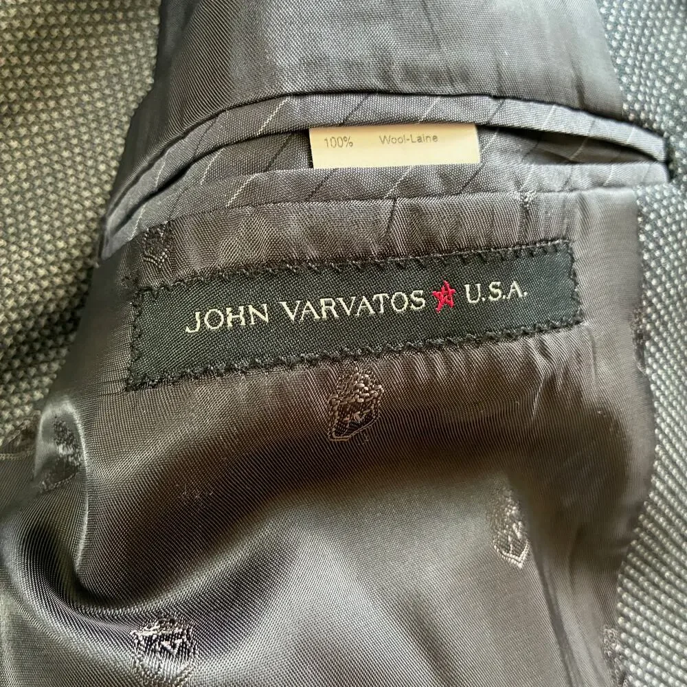 John Varvatos‎ USA Blazer Sport Coat 38R Wool Polka Dot Black Gray Half Lined
